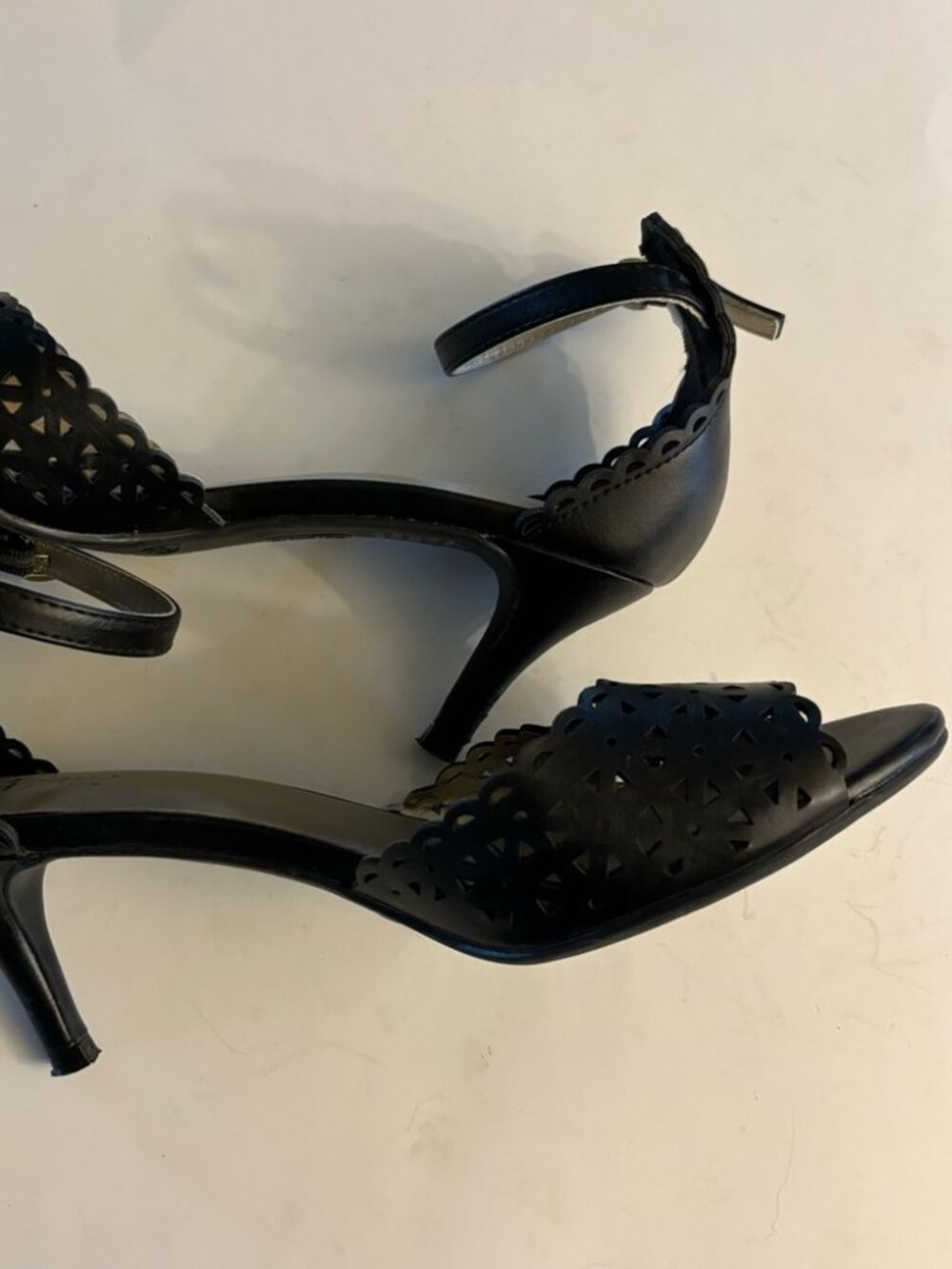 FIONI Black Ankle Strap Eyelet Heels Size 6